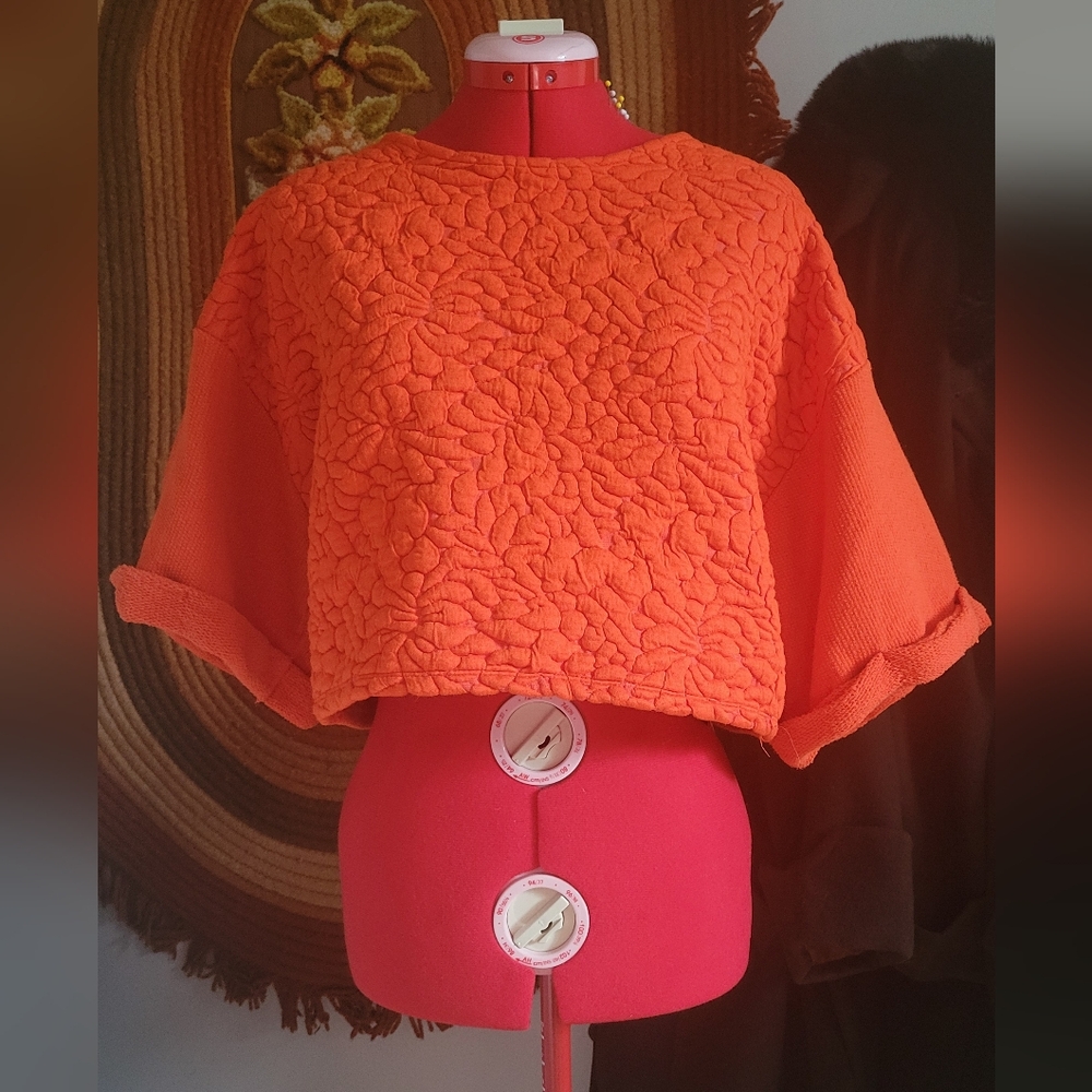 L Vibrant Orange Textured Top
